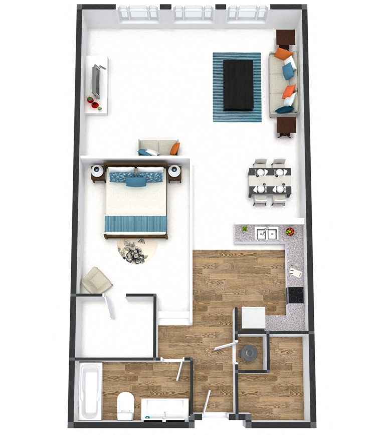 Floor plan for 1 bed, 1 bath, 1026 sqft